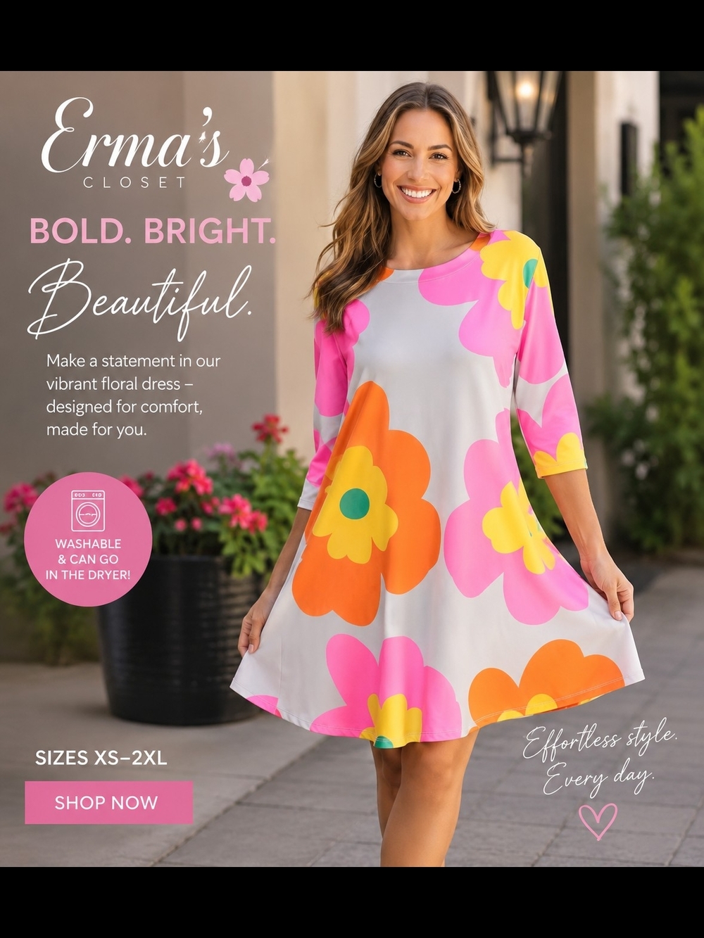 Floral Swing Mini Dress - Pink & Orange